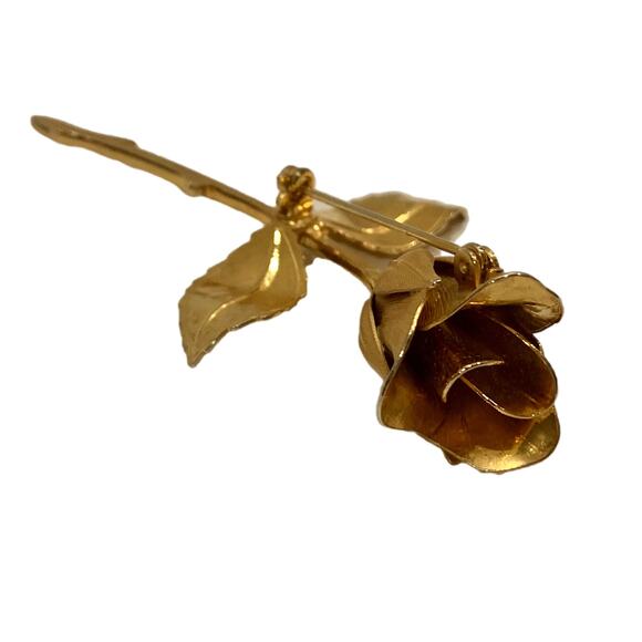 Vintage 60s Large Gold Single Rose Brooch Pin | 2.75" - Picture 2 of 6